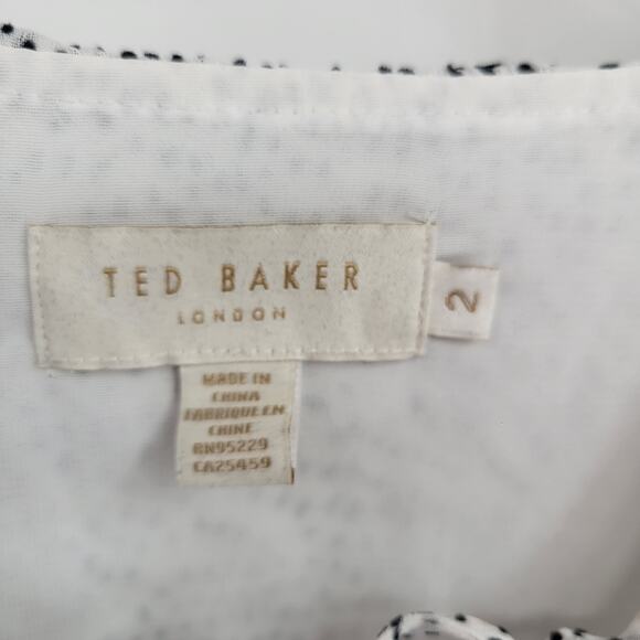 Ted Baker London 2/6 Alyanna Ruffle Top Patterned Blouse Black White - Picture 4 of 8